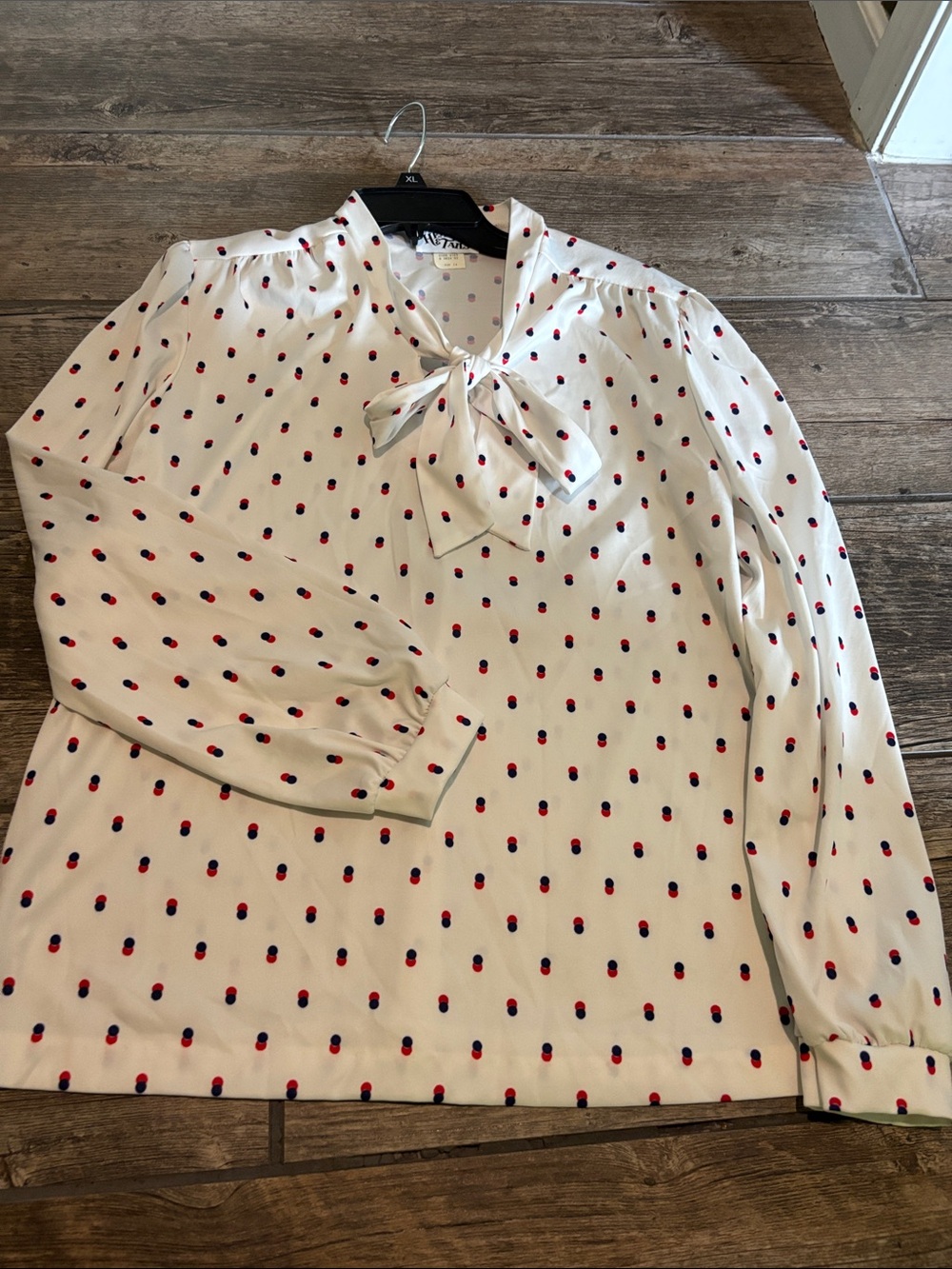 Very vintage Cream Blouse with Red and Navy Dot Print